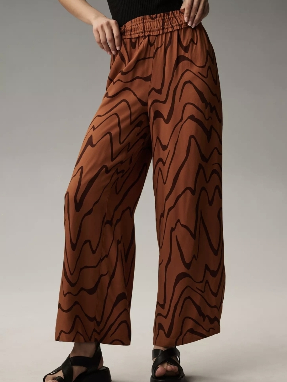 Anthropologie Abstract Marble Print Wide Leg Pull On Pants Boho Resort Small